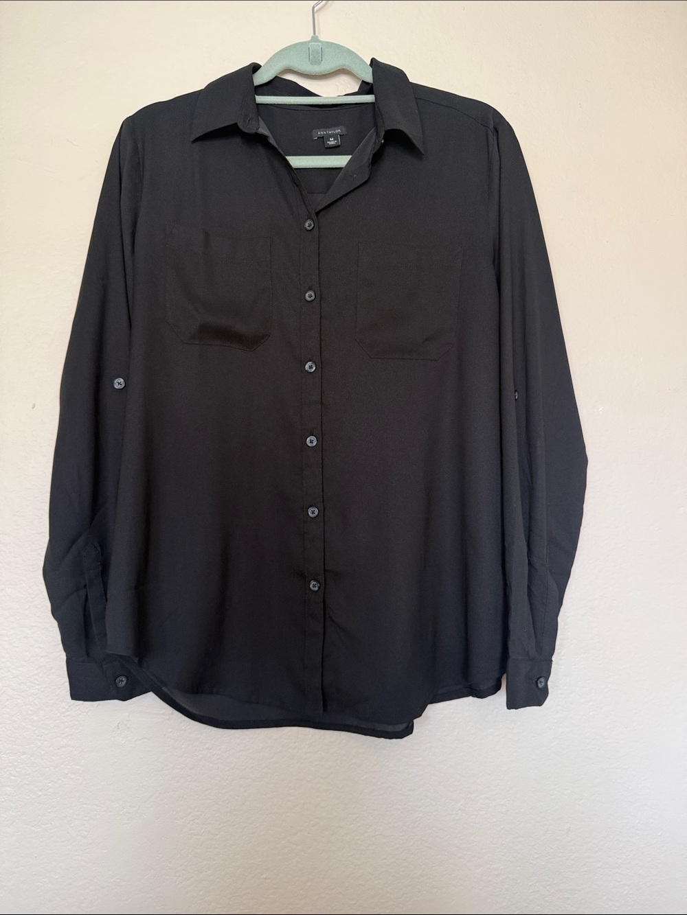 Ann Taylor Black Button-Up Blouse Size M